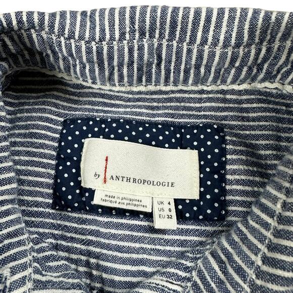 ANTHROPOLOGIE Blue White Striped Shorts Romper Women's Size 0 Nautical Preppy - Picture 5 of 9